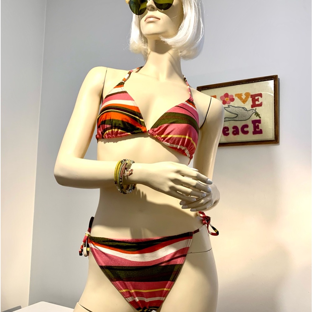Vintage MISSONI SPORT STRING BIKINI Swim striped tie triangle 90s Y2K med NWT